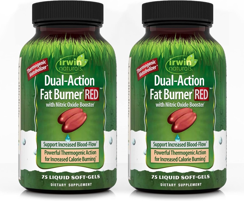Irwin Naturals の二重行為の脂肪質のバーナー RED - 75 の液体の柔らかいゲル、2 のパック - Nitric Oxide のブースターとの強力な Thermogenic - 50 総サービング