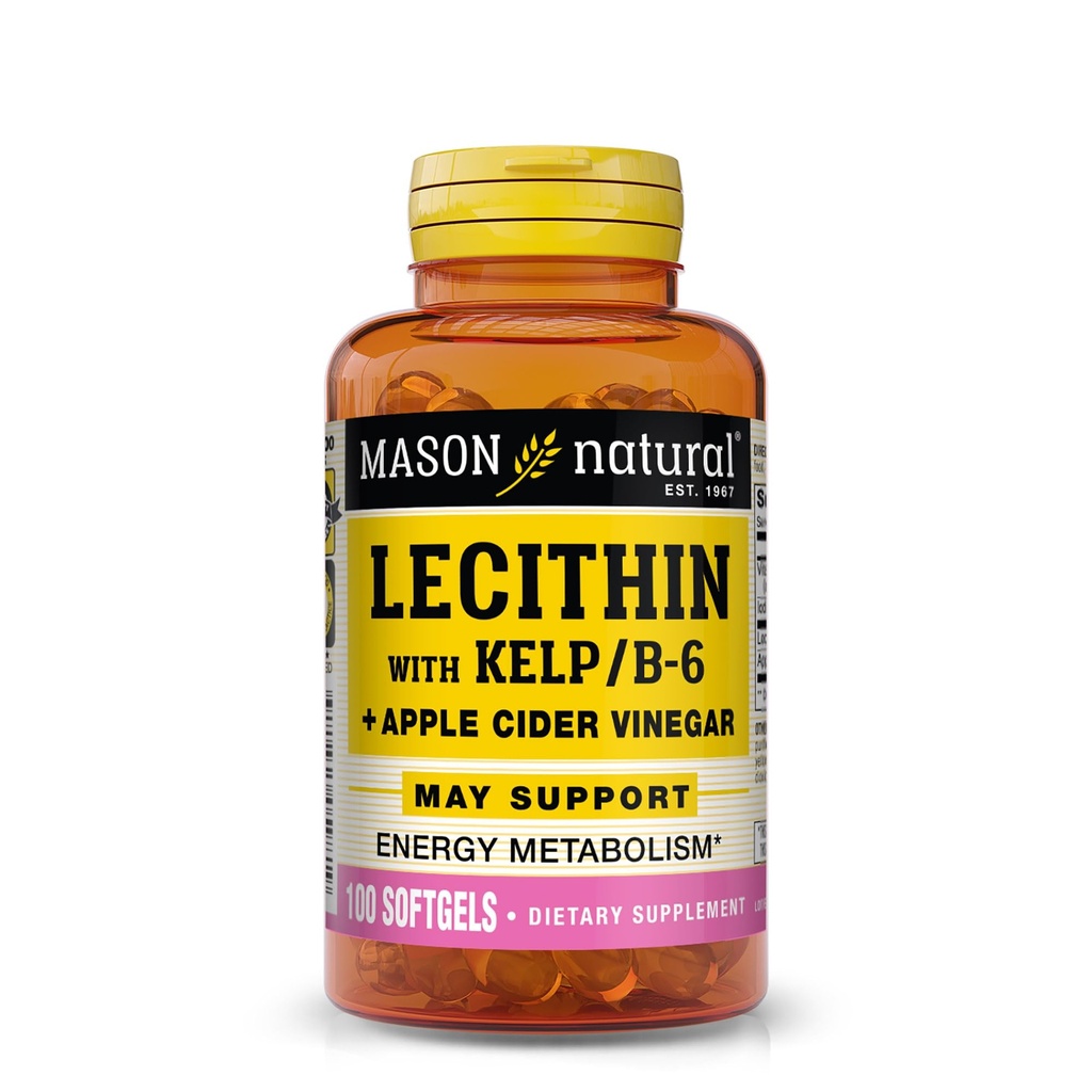 MASON NATURAL Lecithin with Kelp, ビタミンB6&Apple Cider Vinegar, デュアルアクションフォーミュラ, 100 Softgels