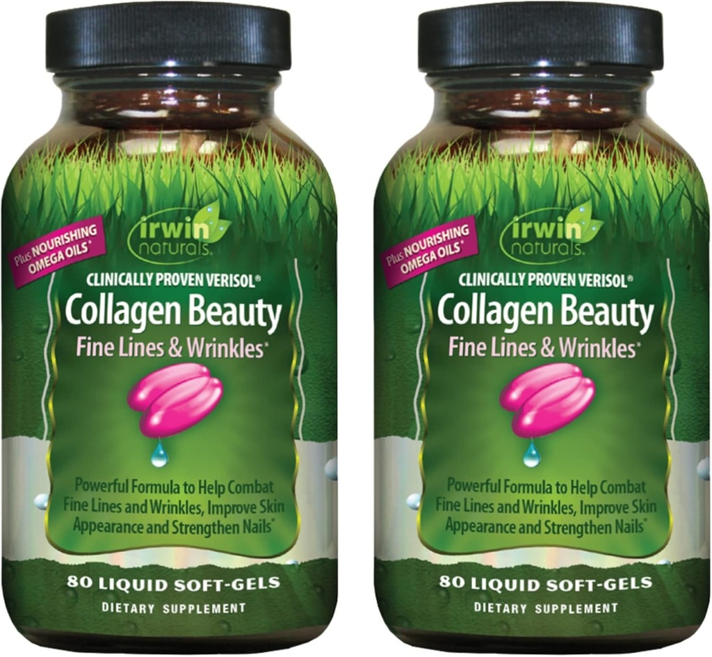 Irwin Naturals Collagen Beauty – 80 Liquid Soft-Gels – Advanced Skin, Hair & Nail Nourishment - 2 Pack