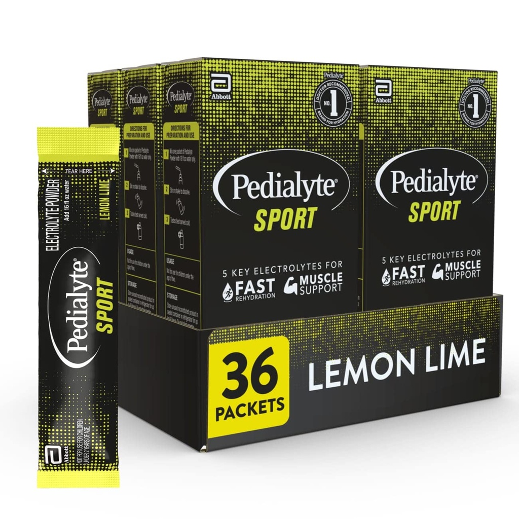 PedialyteのスポーツのElectrolyteの粉、前に筋肉サポートのための5つの主要なElectrolytesの速い水和、及び練習の後で、レモン ライム、0.49ozのパケット(36の計算)