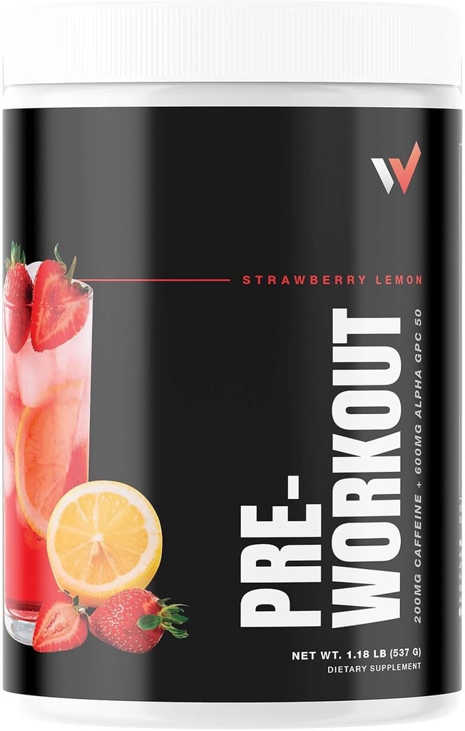 ピーク性能のベストプレワークアウトパウダー:lテアニン、ベータアラニン、ベテーヌアンヒドロス、アルファGPC&Bビタミン - 男性と女性のための砂糖フリー - ストロベリーレモン風味