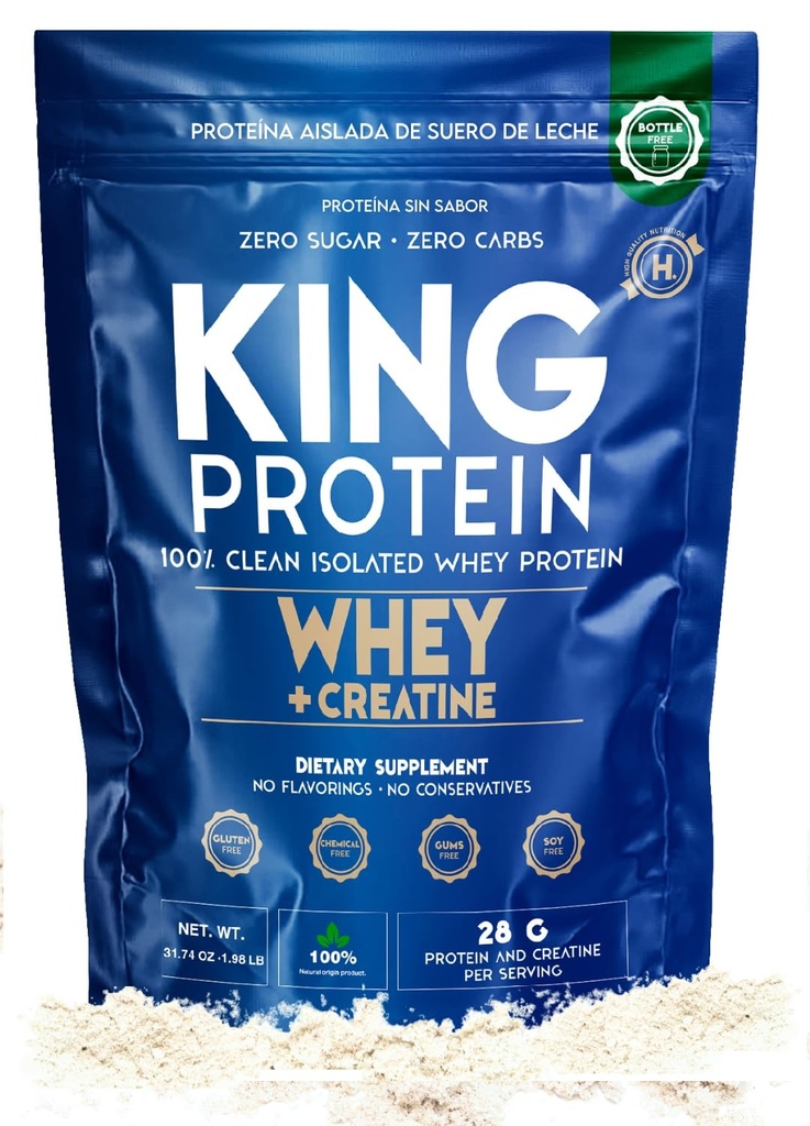 クリーンな風味のウィーイソレートプロテインパウダーとクレアチン | 23g plus 5g クレアチン&オーガニック BCAA per サービング | 100% ナチュラル | 炭水化物 | 炭水化物 | 保存料、GMO、大豆、グルテンフリー、30 サービング