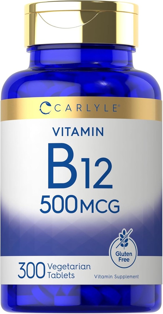 Carlyle Vitamin B-12 500mcg | 300 Tablets | Vegetarian, Non-GMO, Gluten Free Supplement