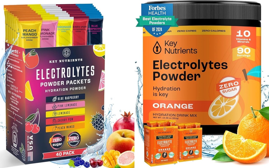 KEY NUTRIENTS Ultimate Hydration & Recovery Bundle: 40 パック マルチビタミン Hydration Packets & 90 タンジーオレンジ電解液粉末のサービング - 砂糖、グルテンフリー、ケトフレンドリー