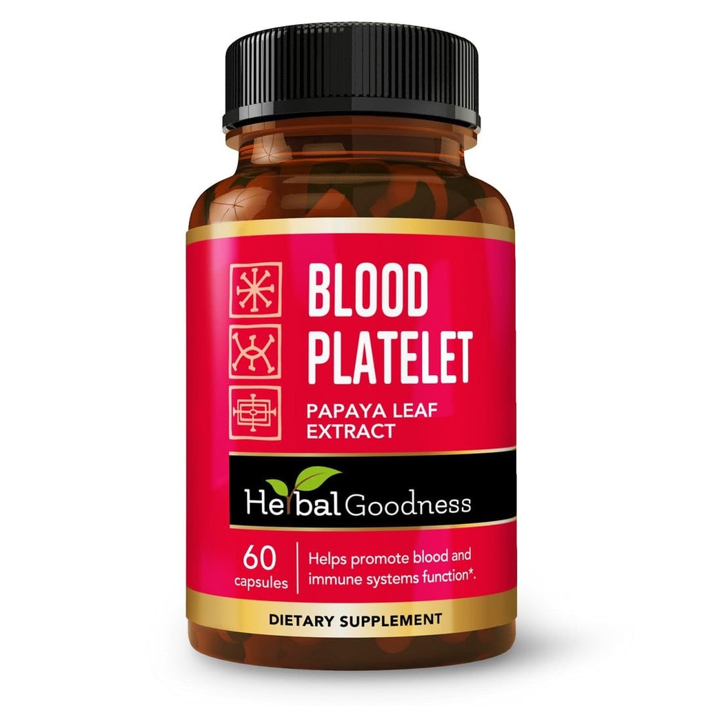 草のGoodness Papayaの葉の血小板のカプセル- 60/600mg 20x強さ-血小板、骨髄、免疫サポート-血の清潔な方式-米国でなされる草の救済
