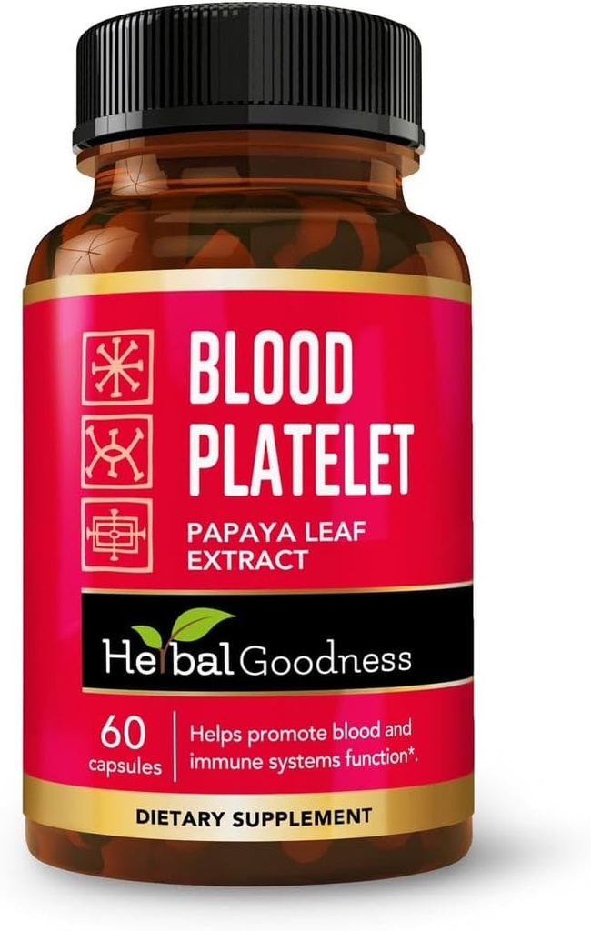 草のGoodness Papayaの葉の血小板のカプセル- 60/600mg 20x強さ-血小板、骨髄、免疫サポート-血の清潔な方式-米国でなされる草の救済