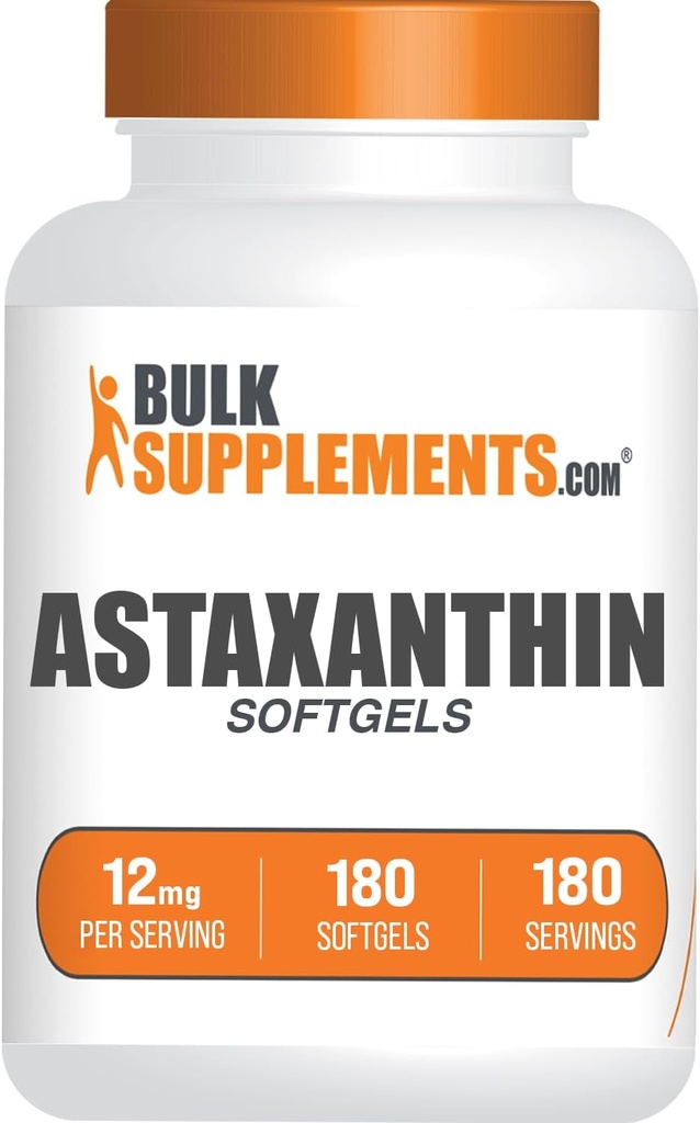 BulkSupplements.com アスタキサンチン12mgソフトゲル - アスタキサンチンサプリメント、抗酸化物質 - グルテンフリー、サービングあたり1ソフトゲル、180カウント(パッケージ1)