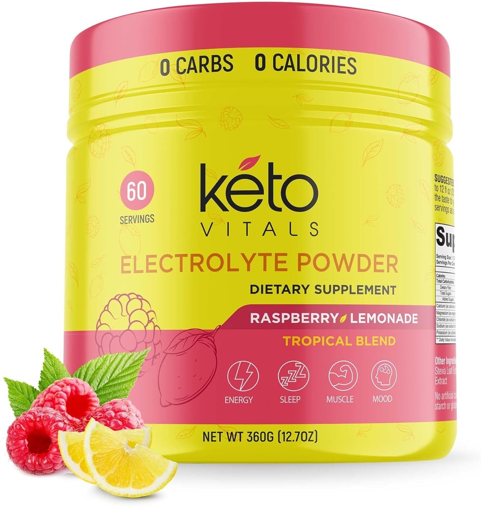 Ketoのガラスびんの電解物の粉-カリウム、マグネシウム、ナトリウム及びカルシウムが付いている砂糖の自由なKetoの電解物の粉-砂糖の電解物の飲み物の組合せ無し及び水化の粉、60のサービング、ラズベリーLemonade