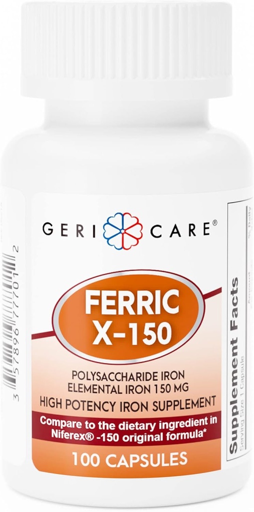 GeriCareのフェライトX-150の高い効力の多糖類の鉄の補足、元素鉄のカプセル、100の計算(パッケージ1)
