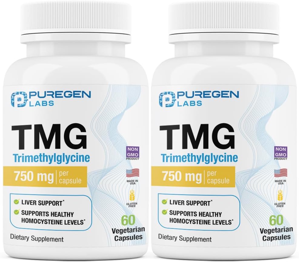 ピュアゲンラボ TMG 750 mg - トリメチルグリシンサプリメント - 非GMO、グルテンフリー、酪農 | アメリカ製 - 2 パック | 合計 120 ベジタリアンカプセル