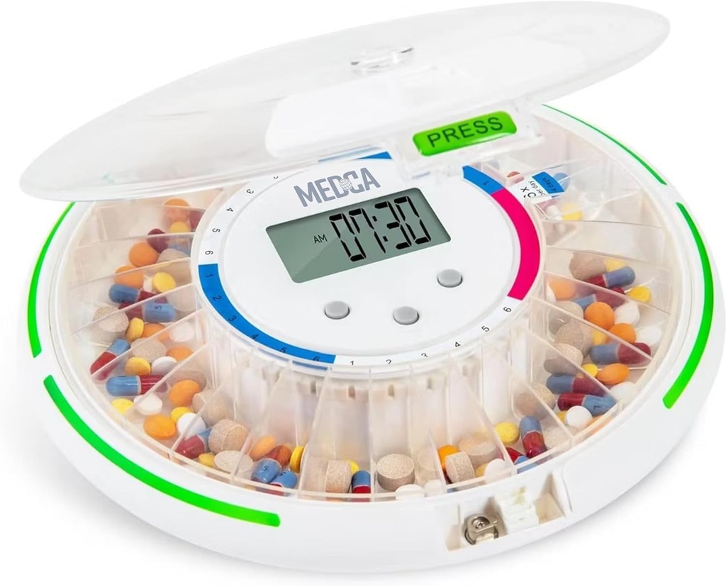 28日電子薬学のオルガナイザーが付いている自動丸薬ディスペンサー-LCD表示、ライトおよび音のリマインダーが付いているロックできる主丸薬の容器は高齢者および高齢者のための薬をスケジュールしました