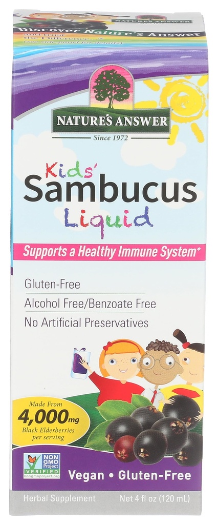 Nature's Answer Bioavailable Sambucus Kids フォーミュラ | 4Fluid Ounces | Kosher認定オーガニック エルダーベリー シロップ | 素晴らしい味とグルテンフリー | 栄養補助食品 | 人工防腐剤(パック1)