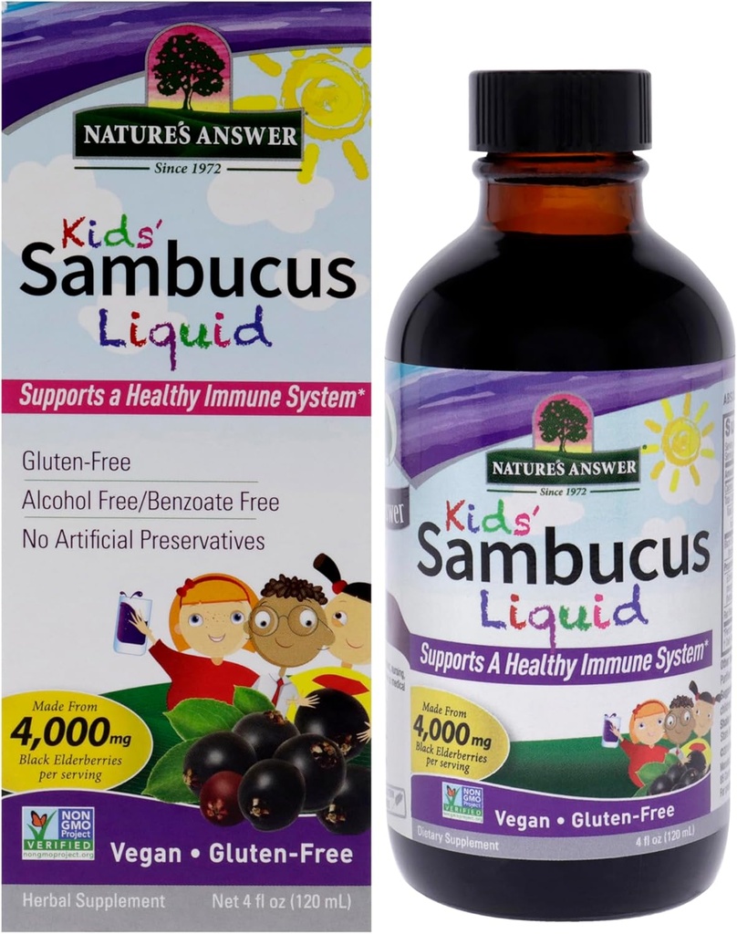 Nature's Answer Bioavailable Sambucus Kids フォーミュラ | 4Fluid Ounces | Kosher認定オーガニック エルダーベリー シロップ | 素晴らしい味とグルテンフリー | 栄養補助食品 | 人工防腐剤(パック1)
