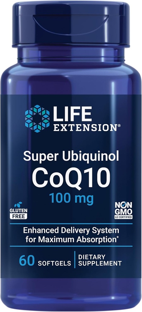 ライフエクステンションスーパーUbiquinol CoQ10、心臓健康サプリメント、セルエネルギー、酸化ストレス防御、最大吸収、100mg、非GMO、グルテンフリー、60ソフトゲル