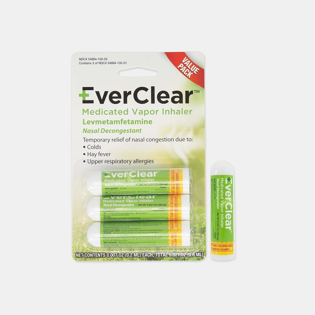 EverClear 薬用蒸気吸入器, 風邪のための鼻のDecongestant, ヘイファーバー, & アッパー呼吸アレルギー, 0.2 ml, 3 パック