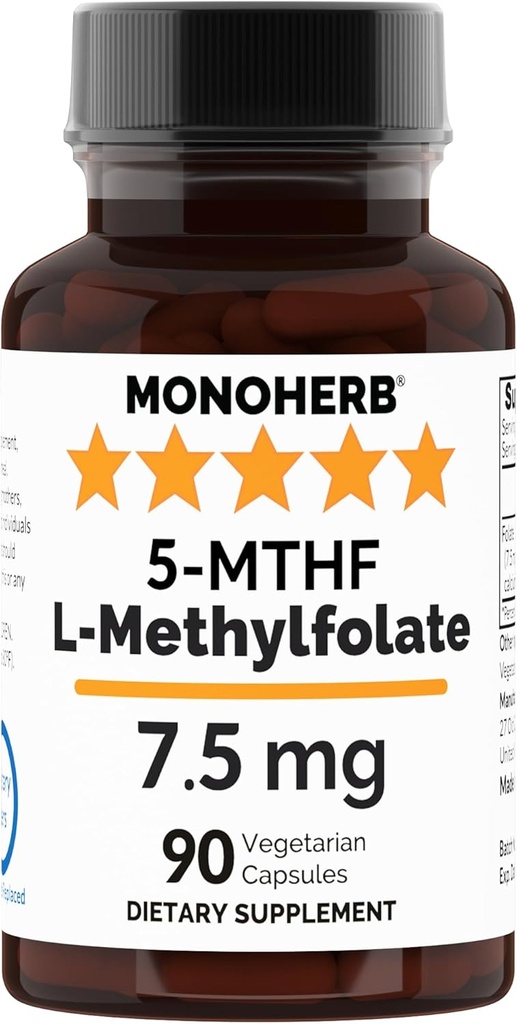 MONOHERB L-Methylfolate 7.5 mg - 90 ベジタリアン カプセル - メチル フォーレート サプリメント