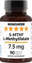 MONOHERB L-Methylfolate 7.5 mg - 90 ベジタリアン カプセル - メチル フォーレート サプリメント
