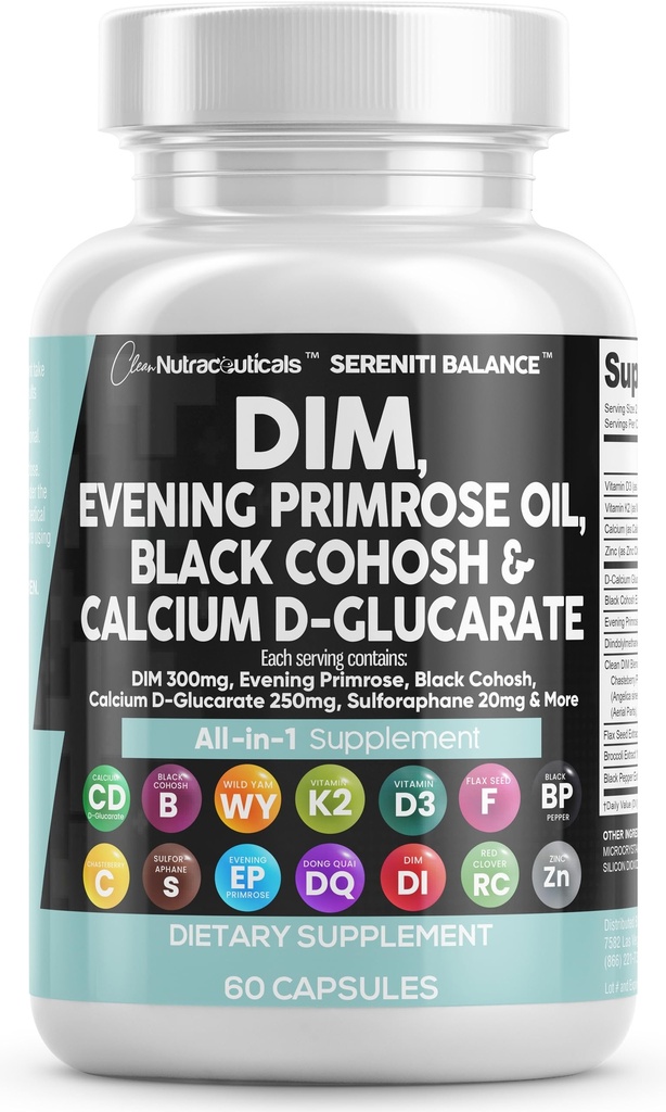 きれいなNutraceuticals DIMの夕方のPrimroseの黒のCohosh Calcium D-Glucarate Sulforaphaneの亜麻の種エキス - Dong Quaiの女性のホルモン サポート ビタミン - 60の帽子