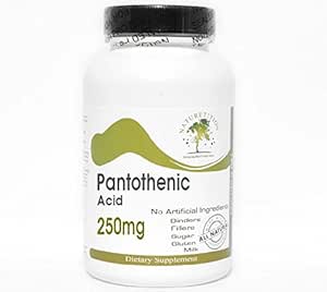Pantothenicの酸250mg   200のカプセル-添加物無し Naturetitionの補足