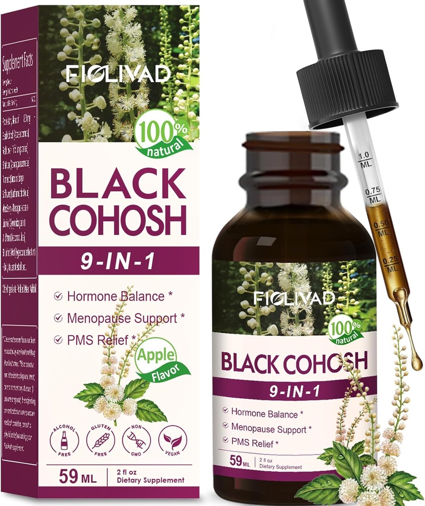 黒いCohoshの低下、ホルモンのバランス、Menopauseサポート及びPMSの救助のための草のエキスのブレンド。2oz- (Appleの味)