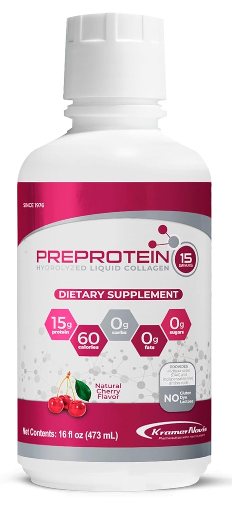 PreProtein 15®液体加水分解コラーゲンペプチドタンパク質(16FL Oz) - 砂糖フリー、チェリーフレーバー、アミノ酸、脂肪フリー&バーラクト患者、傷の回復、透析のためのグルテンフリーサプリメント