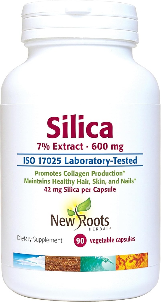 シリカ7%エキスサプリメント(90カプセル) - カプセル当たり600mg - シリカサプリメント - 髪の爪と皮膚をサポート | NEW ROOTS HERBAL