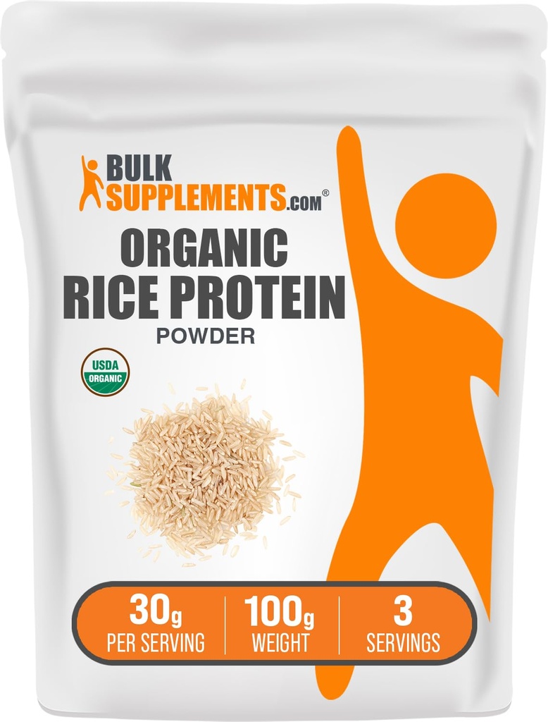 BulkSupplements.comオーガニックライスプロテインパウダー - ビーガン植物プロテイン、非風味 - ビーガン&グルテンフリー、30g / サービング、100g(3.5オンス)(パッケージ1)