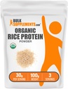 BulkSupplements.comオーガニックライスプロテインパウダー - ビーガン植物プロテイン、非風味 - ビーガン&グルテンフリー、30g / サービング、100g(3.5オンス)(パッケージ1)