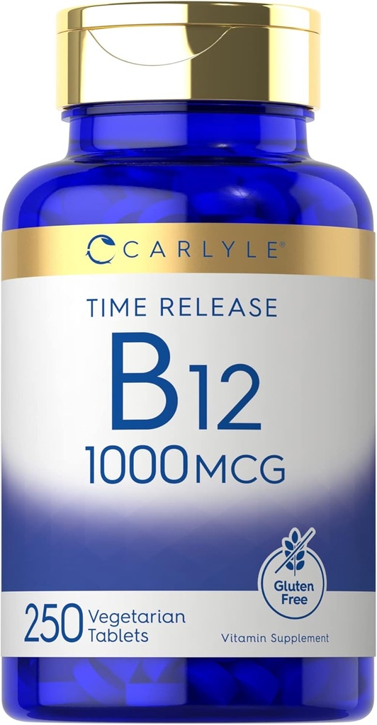 カルライル B12 ビタミン 1000 mcg | 250 カウント | タイムリリース錠 | Cyanocobalamin | ベジタリアン・非GMO・グルテンフリー対応サプリメント