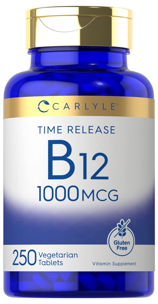 カルライル B12 ビタミン 1000 mcg | 250 カウント | タイムリリース錠 | Cyanocobalamin | ベジタリアン・非GMO・グルテンフリー対応サプリメント