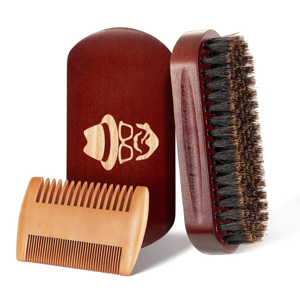 Beard Brush, 100% Boar Bristle Natural Black Walnut Wood Beard Comb Hair Mustache Shaving Brush Facial Hair Brush