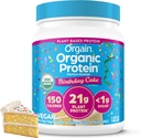 Orgain Organic Vegan Protein Powder, Birthday Cake - 21g Plant Based Protein, 7g Prebiotic Fiber, Low Net Carb, No Lactose Ingredients, No Added Sugar, Non-GMO, for Shakes & Smoothies, 1.02 lb
