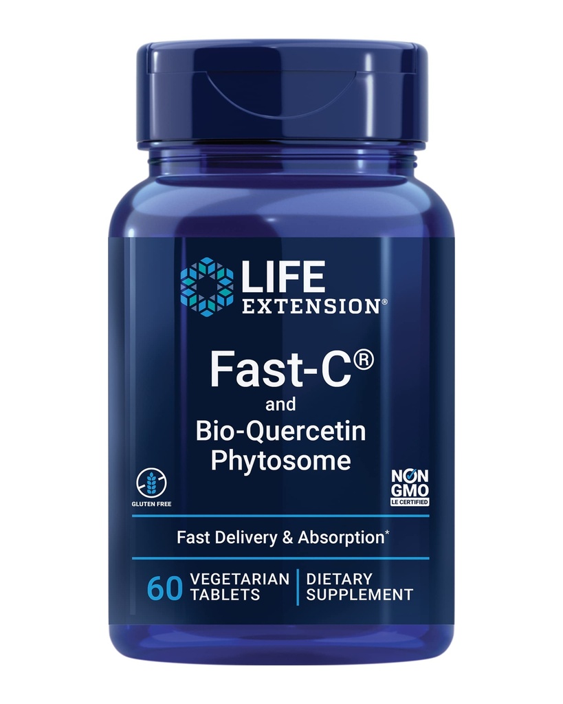 ライフエクステンション Fast-C® と Bio-Quercetin®、高速配信および吸収、ビタミンC、フェヌグリーク、免疫サポート、マグネシウム、グルテンフリー、非GMO、ベジタリアン、60錠