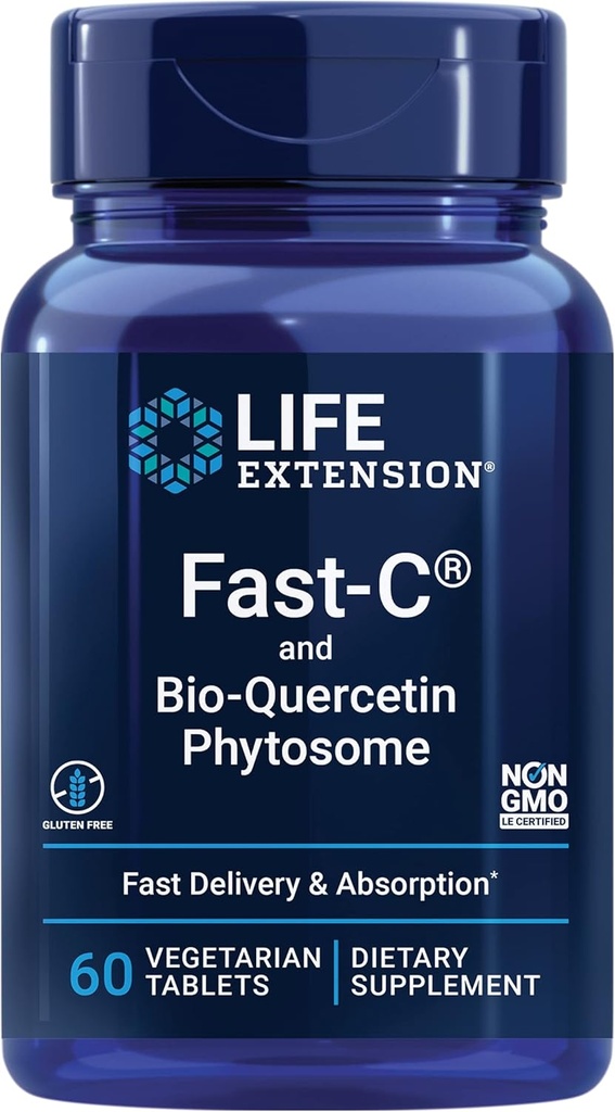 ライフエクステンション Fast-C® と Bio-Quercetin®、高速配信および吸収、ビタミンC、フェヌグリーク、免疫サポート、マグネシウム、グルテンフリー、非GMO、ベジタリアン、60錠