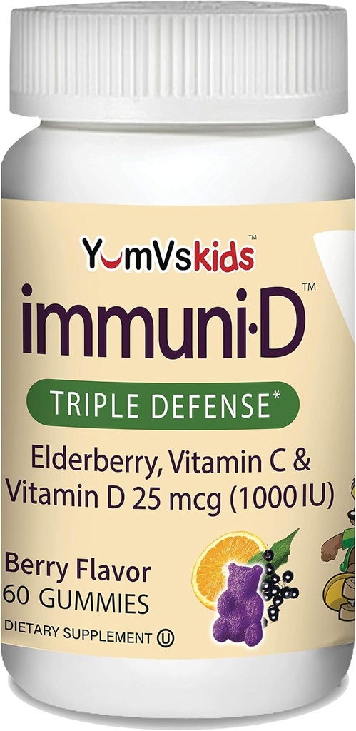 YumVsの子供用免疫系ゲミー | 免疫サポート、ビタミンC&ビタミンD | 完全免疫システムサポート | ナチュラルベリー味60カウント | ビタミンCとD for Kids