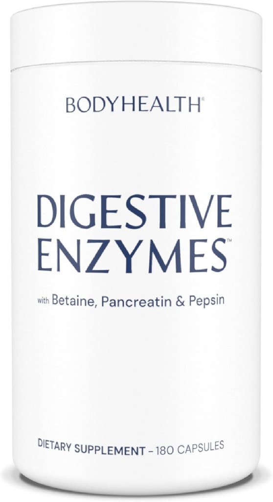 BodyHealth Digestive Enzymes Full Spectrum Digestive Support (180 caps), Betaine, Pepsin, Pancreatin BPP Loaded with Enzymes and Probiotics, Relief for Stomach Bloating, Heartburn, Gas, Constipation