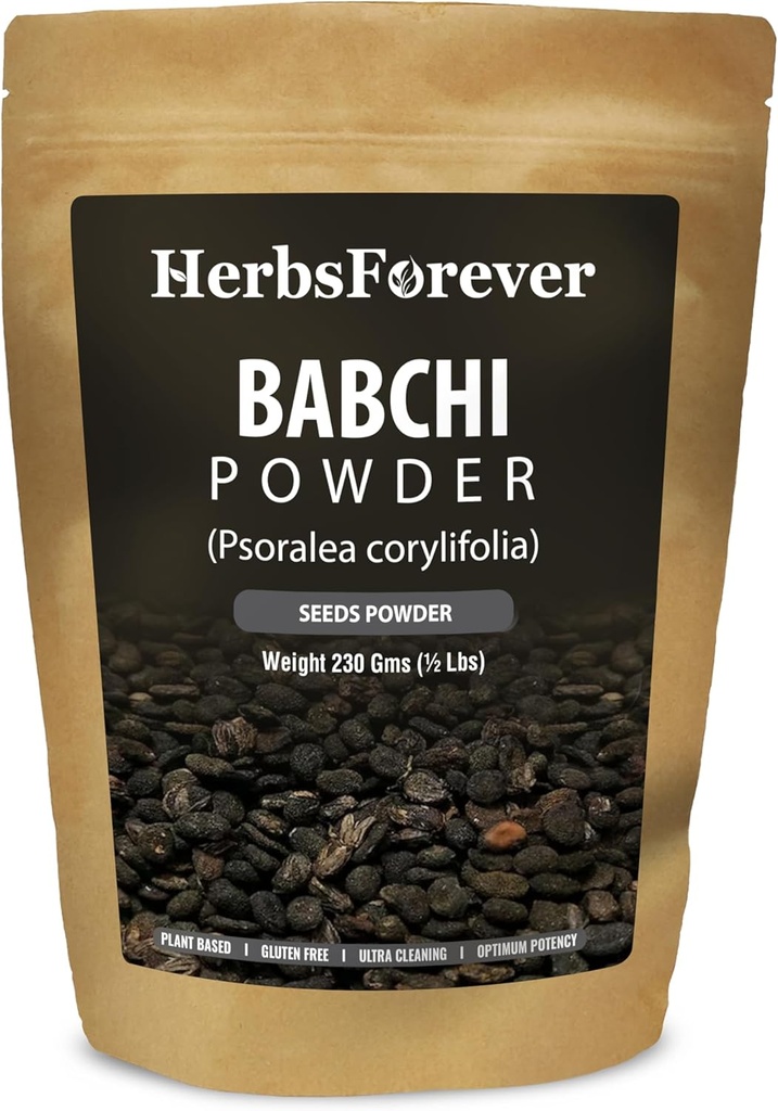 Herbsforever Babchiパウダー230g - 純粋なPsoralea Corylifolia Churna - 伝統的に皮膚とウェルネスサポートのために使用される - 非GMO、添加物なし - 外部&内部使用 - ラボテスト
