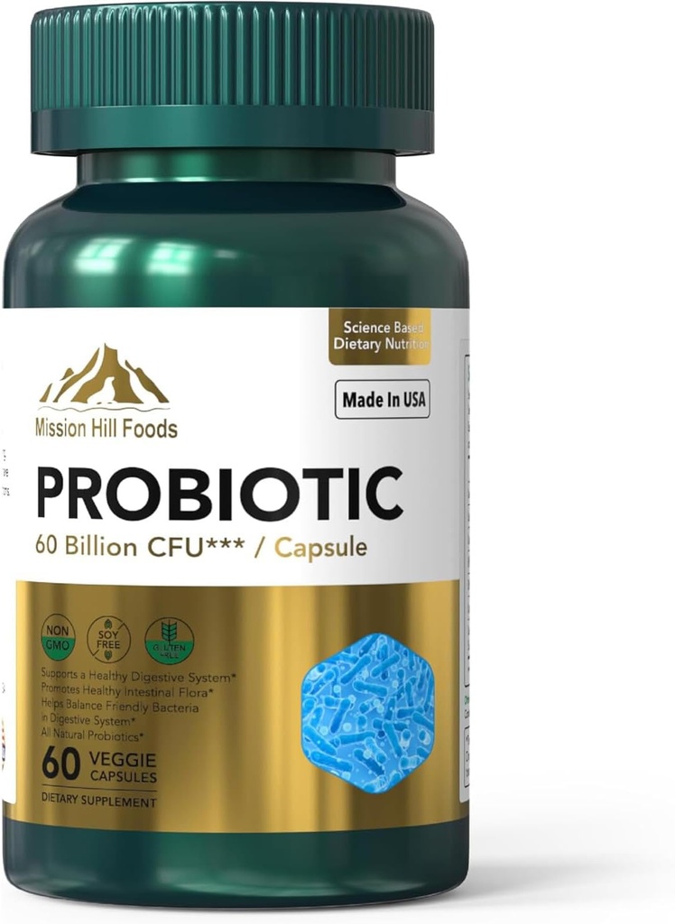 プロバイオティック60ビヨンCFU | 消化器・免疫健康をサポート(1ボトル-60カプセル-2mo供給) | 7天然プロバイオティクス株配合 | 非GMOグルテンフリー・大豆無料