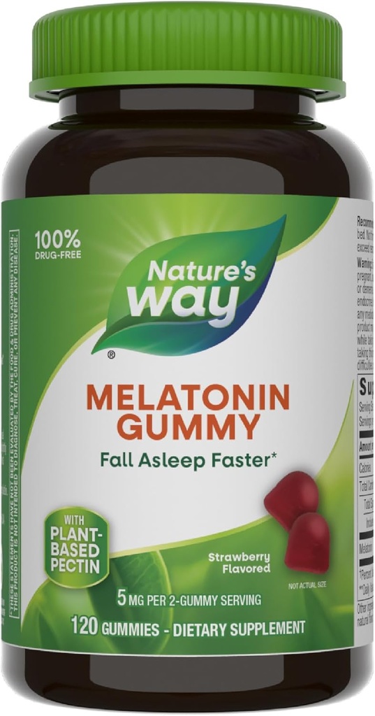 Nature's Way Adult Melatonin Gummies、Resful Sleep*、Fall Asleep Faster*、Strawberry Flavored、5 mg Melatonin Gummies per 2-Gummy サービング、120 カウント