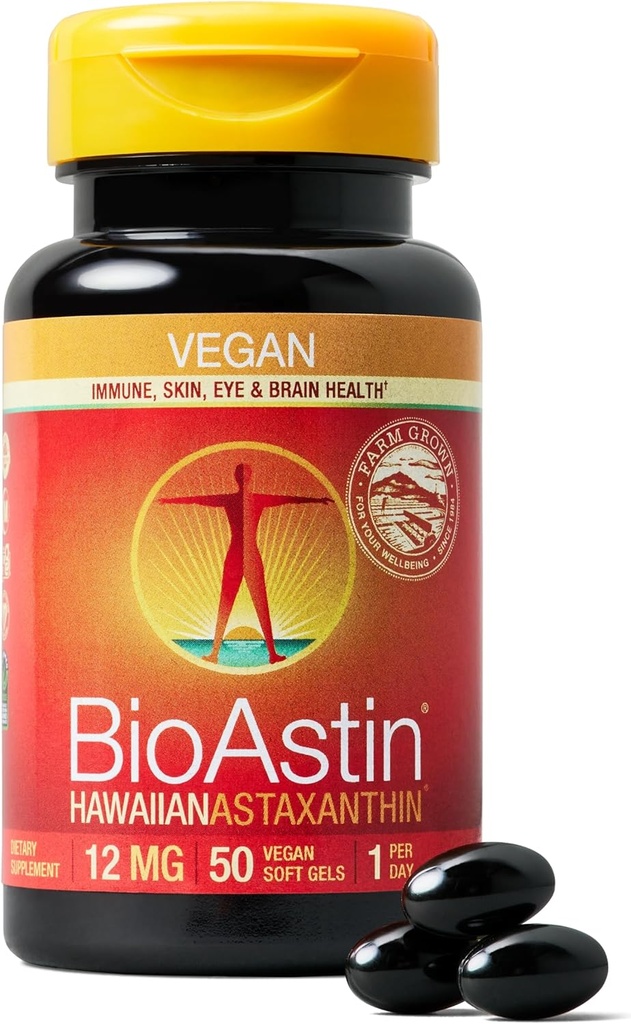 NutrexハワイビーガンBioAstinハワイアスタキサンチン - 12mg、50Softgels - 農場直接プレミアム抗酸化サプリメントは、目、皮膚、関節&免疫システム健康をサポート - ビーガン、非GMO&グルテンフリー