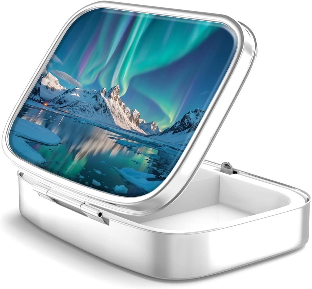 ピルボックス2コンパートメント小さな丸薬ケース、ポケットまたはピュアピルオーガナイザーピルコンテナホルダーは、ビタミン、薬、魚油、サプリメント(オーロラライト)を保持することができます