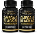 FREZZOR Omega 3 ブラック のための 関節ケア & 快適 - ニュージーランド グリーン リッピング Mussel オイル カプセル; 53x 高い効力 と UAF1000 + スーパー 抗酸化物質、魚の後味、60 カウント (パック 2)