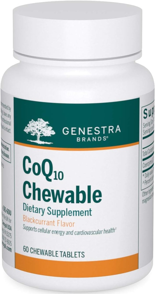 GenestraブランドCoQ10 Chewable | Coenzyme Q10サプリメント | 60 Chewable錠 | ナチュラルブラックカラント風味