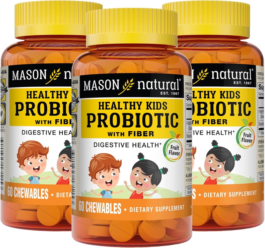 MASON NATURAL 健康な子供は繊維-健康な消化機能、改良された腸の健康、60 のChewables のプロバイオティックをからかいます(3)のパック