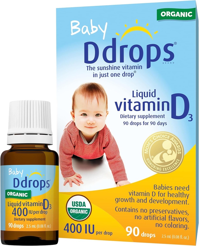 有機性赤ん坊 400 IU 90 の低下 - 乳児のための毎日のビタミン D の液体。 歯と骨の健康をサポートします。 無防腐剤、砂糖、非GMO、アレルギーフレンドリー - 2パック