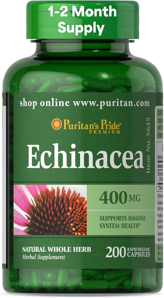 Puritanのプライドの優れたEchinaceaの自然な全ハーブの草の補足400mgの健康、免疫システム サポート、200急速な解放のカプセルのための食事療法の補足