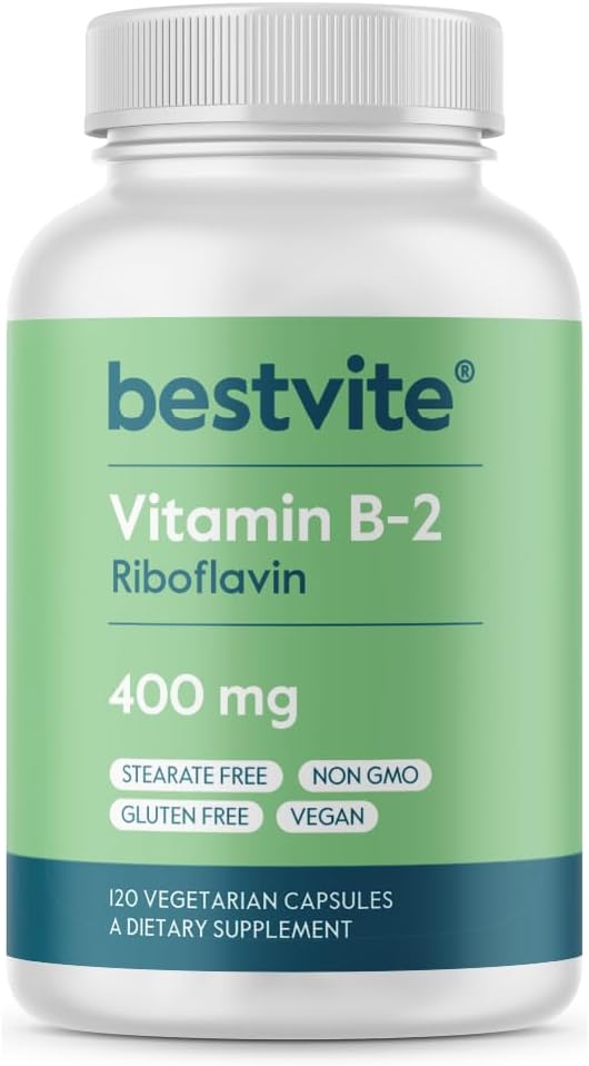 BESTVITEビタミンB-2(リボフラビン)400mg(120ベジタリアンカプセル) - なしのステア - ビーガン - 非GMO - グルテンフリー