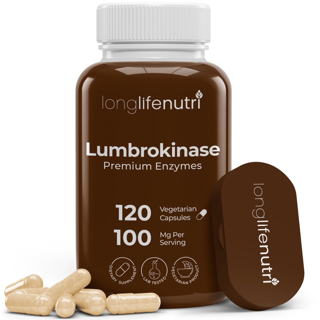 LongLifeNutri Lumbrokinase 100mg - サービングあたり最大アクティビティ2,000,000ユニット、120ベジタリアンカプセル、2ヶ月の供給、循環の健康のための自然な酵素サプリメント、Lab Tested、米国製