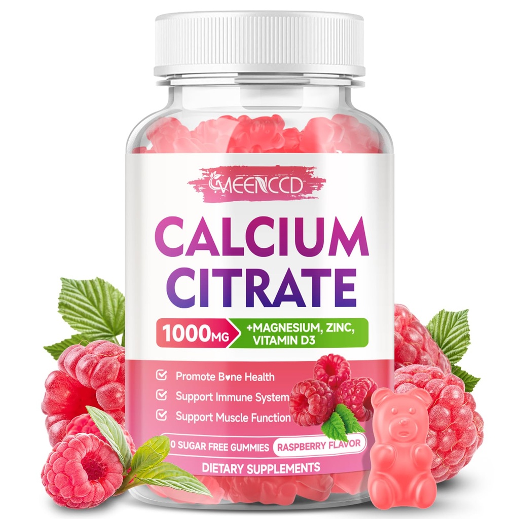 Calciumのクエン酸塩のグミ1000mg w/Vitamin D3の女性の及び人のための高い吸収のカルシウム補足、マグネシウム、カリウム、筋肉及び免疫、砂糖なし、ラズベリーの味、60の計算のための亜鉛