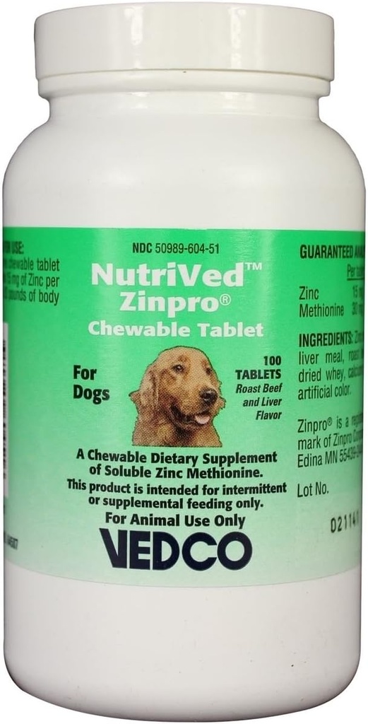 犬のためのNutriVed ZinProのChewableタブレット (100の計算)
